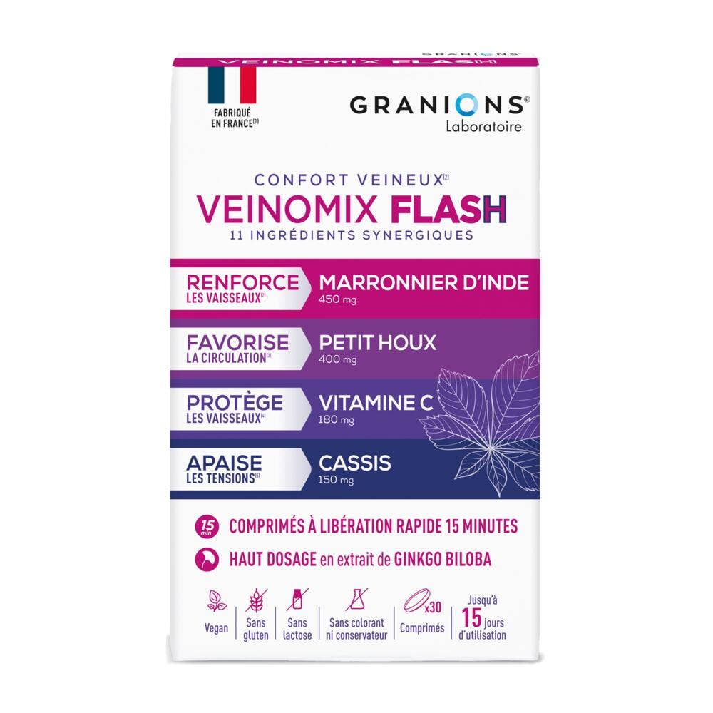 Granions Veinomix Flash 1200 mg Circulation Veineuse 30 Comprimés