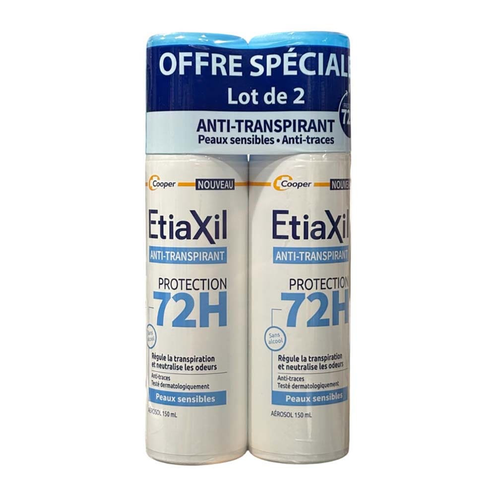 Etiaxil Anti-Transpirant Déodorant Aérosol Protection 72h Peaux Sensibles 2x150ml