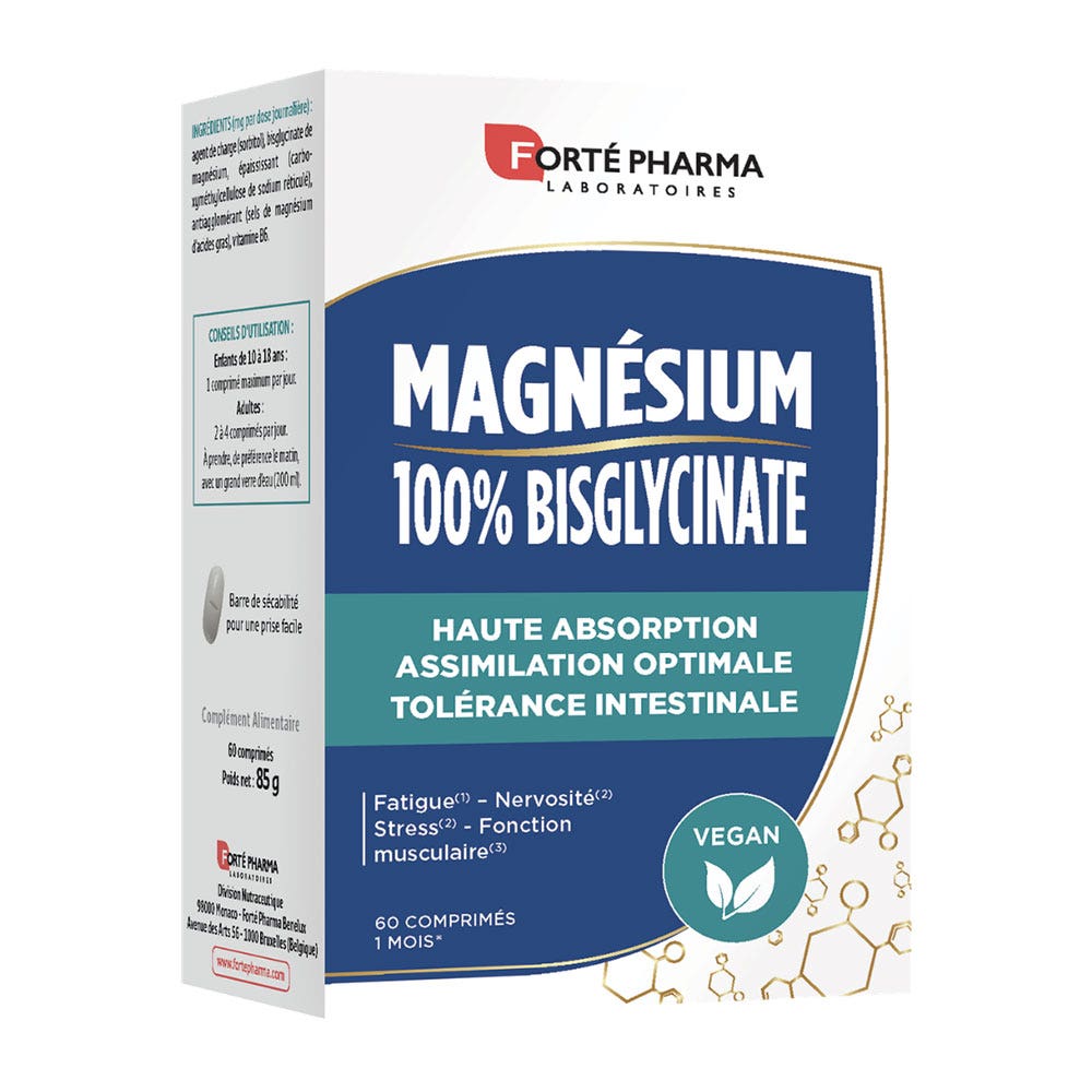 Forté Pharma Magnésium 100% Bisglycinate haute absorption 60 comprimés