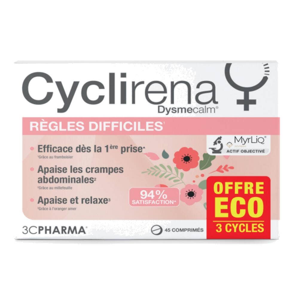 3C Pharma Cyclirena Règles difficiles 45 comprimés