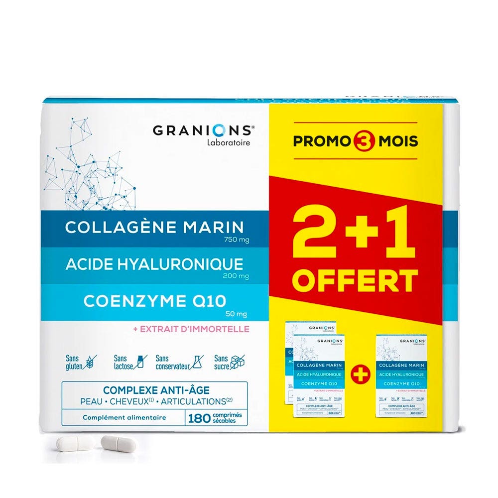 Granions Complexe Anti-Age Collagène Acide Hyaluronique et CoEnzyme Q10 3x60 Comprimés