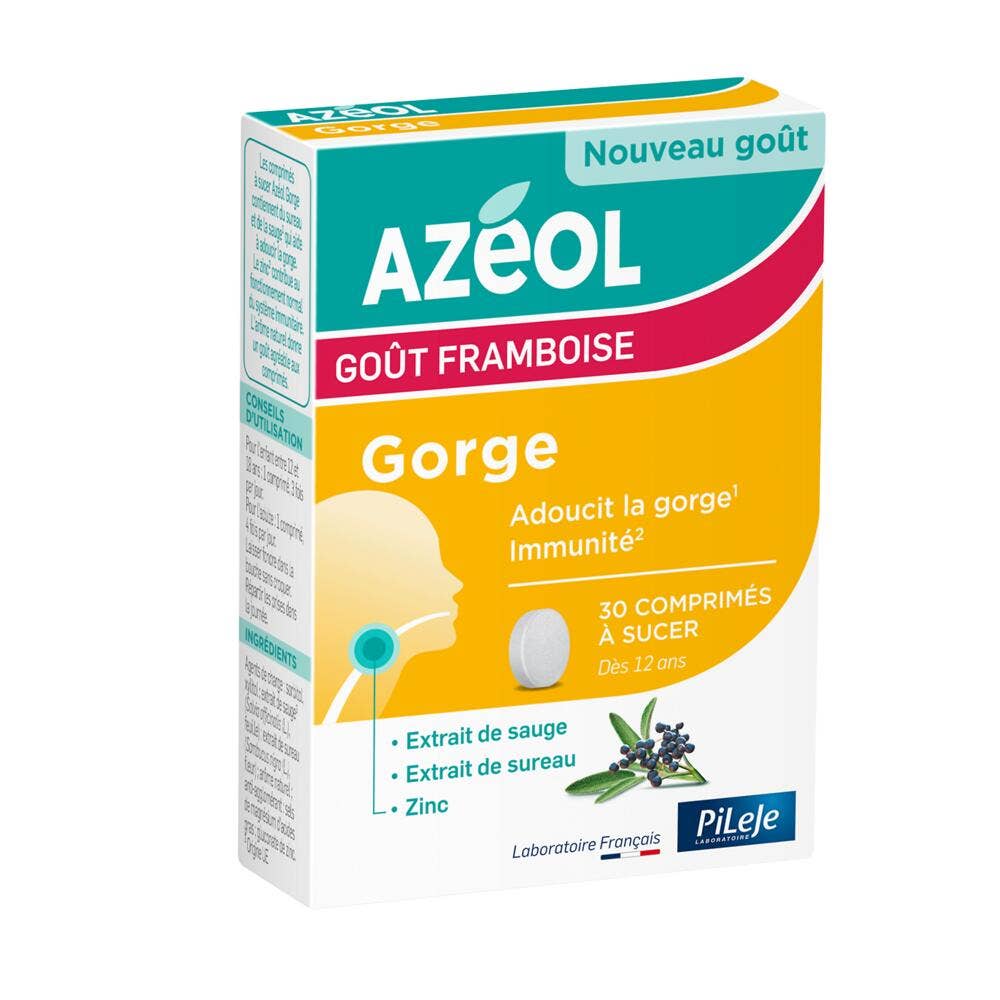 Pileje Azéol Gorge Arôme Framboise 30 comprimés à sucer