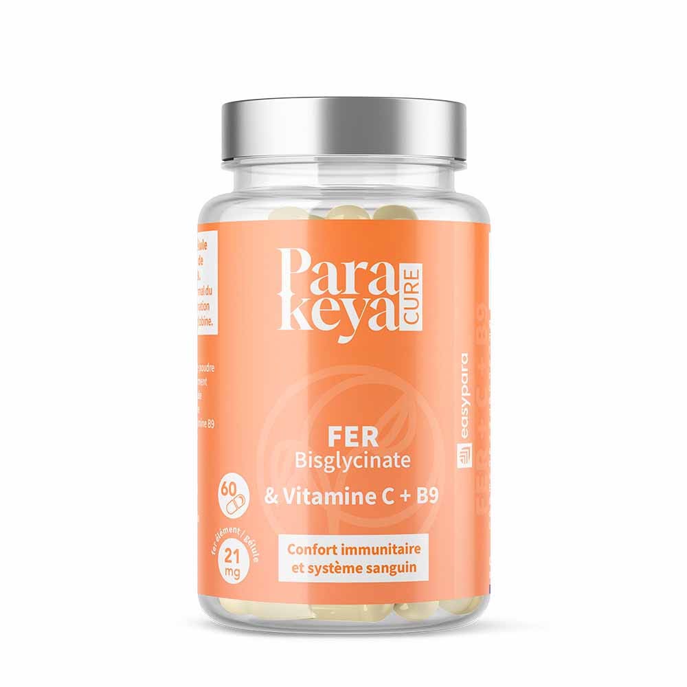 Parakeya par Easypara Immunité Fer bisglycinate 21 mg + Vit C + Vit B9 60 gélules 60 gélules