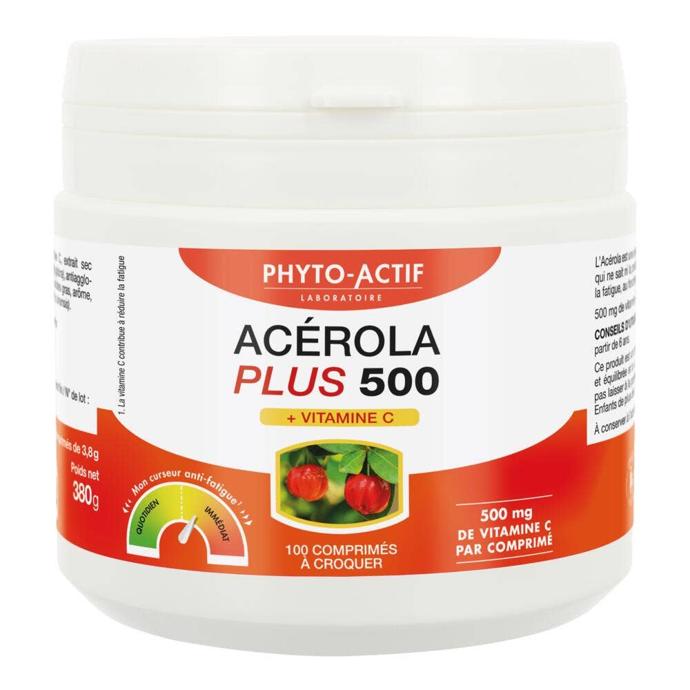 Phyto-Actif Acerola Plus 500 + Vitamine C 100 Comprimés