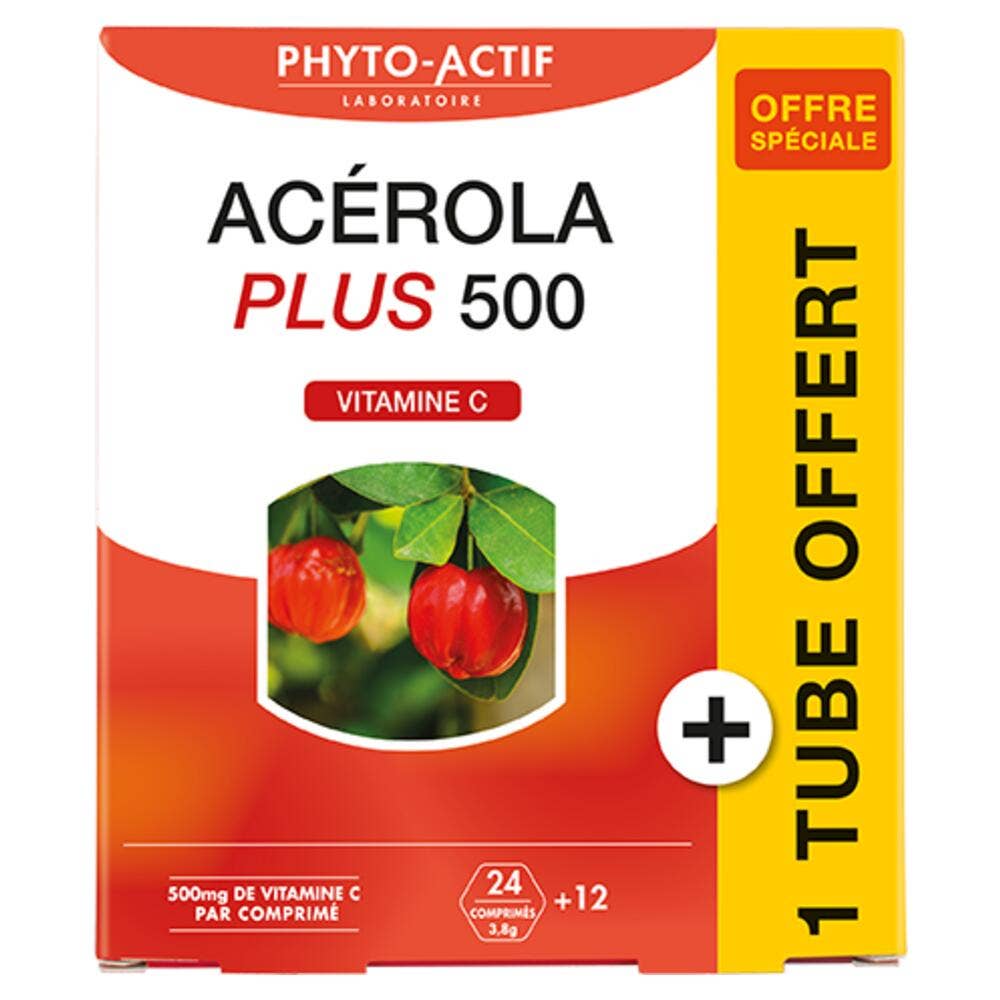 Phyto-Actif Acerola Plus 500 + Vitamine C 24 + 12 Comprimés