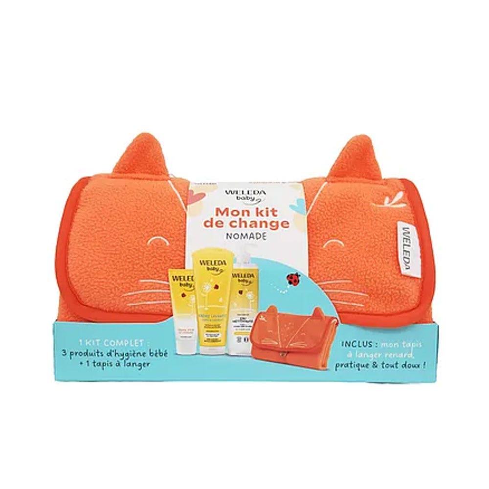 Weleda Calendula Kit De change Nomade Bébé Eau Nettoyante + Crème Change + Crème Lavante et Tapis à Langer