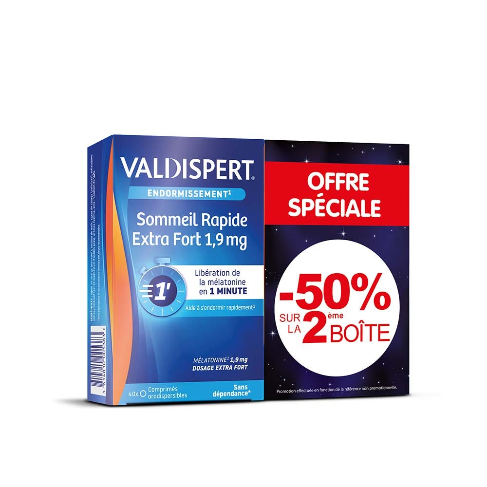 Valdispert Mélatonine 1.9 mg Spécial Horaires Décalés 2x40 comprimés