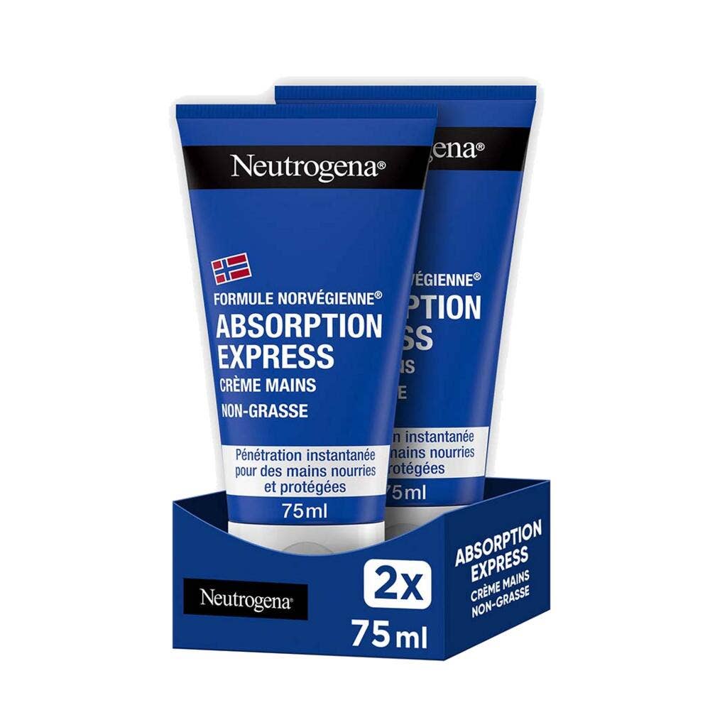 Neutrogena Absorption Express Crème Mains Hydratante Peaux Sèches 2x75ml