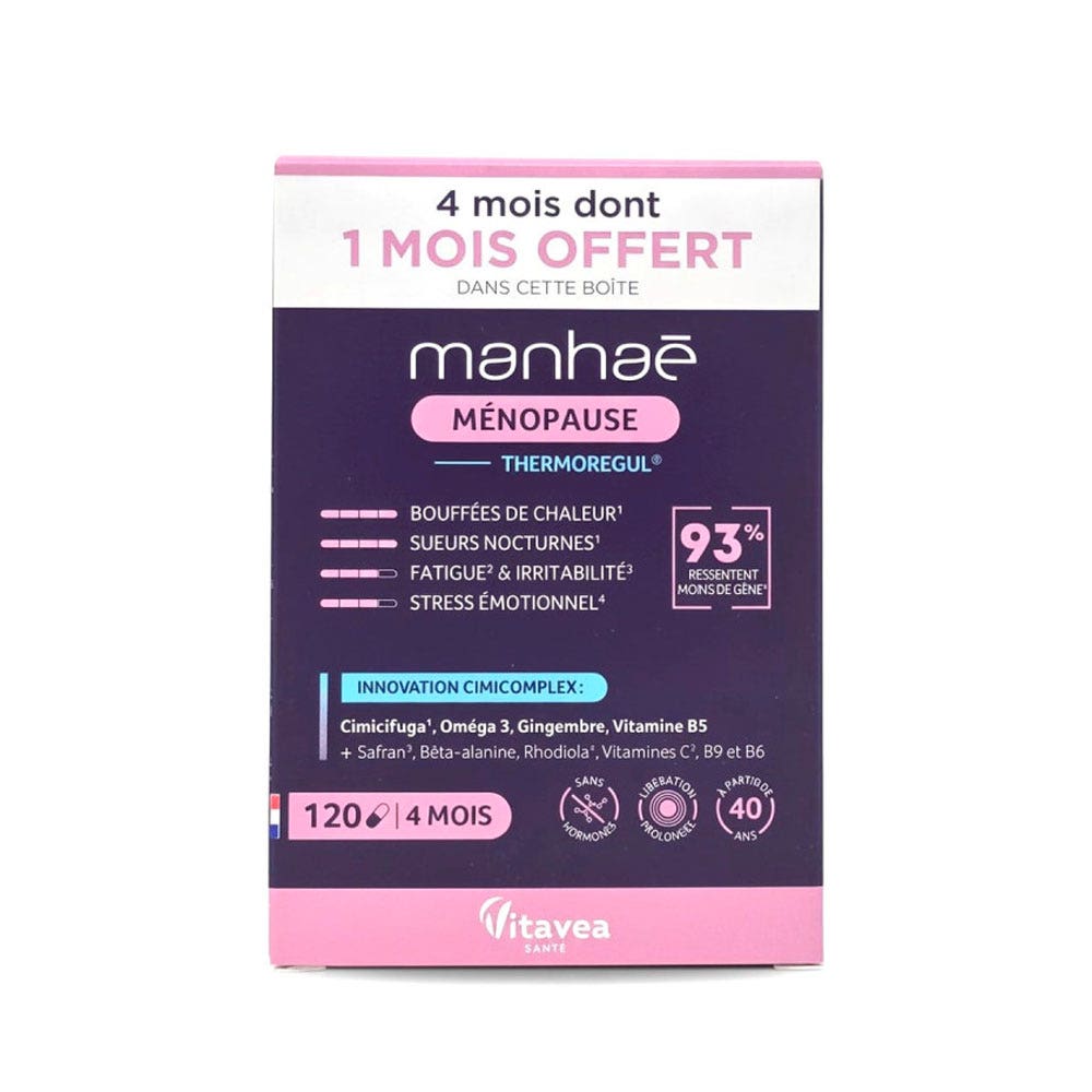 Manhaé Ménopause Thermoregul Bouffées de Chaleur Stress & Vitalité 120 gélules