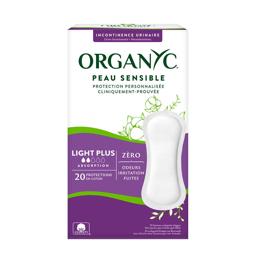 Organyc Protèges-slip pour fuites urinaires Incontinence légère plus x20