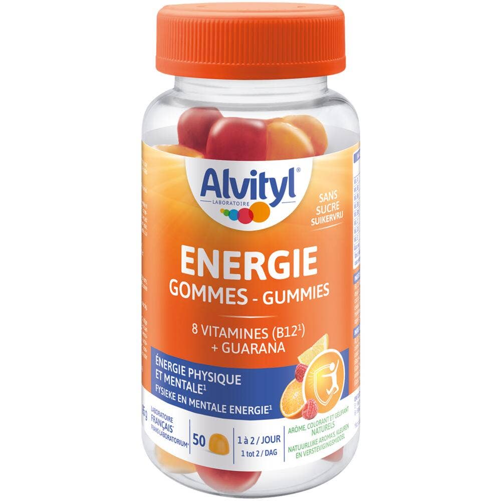 Alvityl Energie 8 Vitamines & Guarana Goût orange - citron - framboise x50 gommes