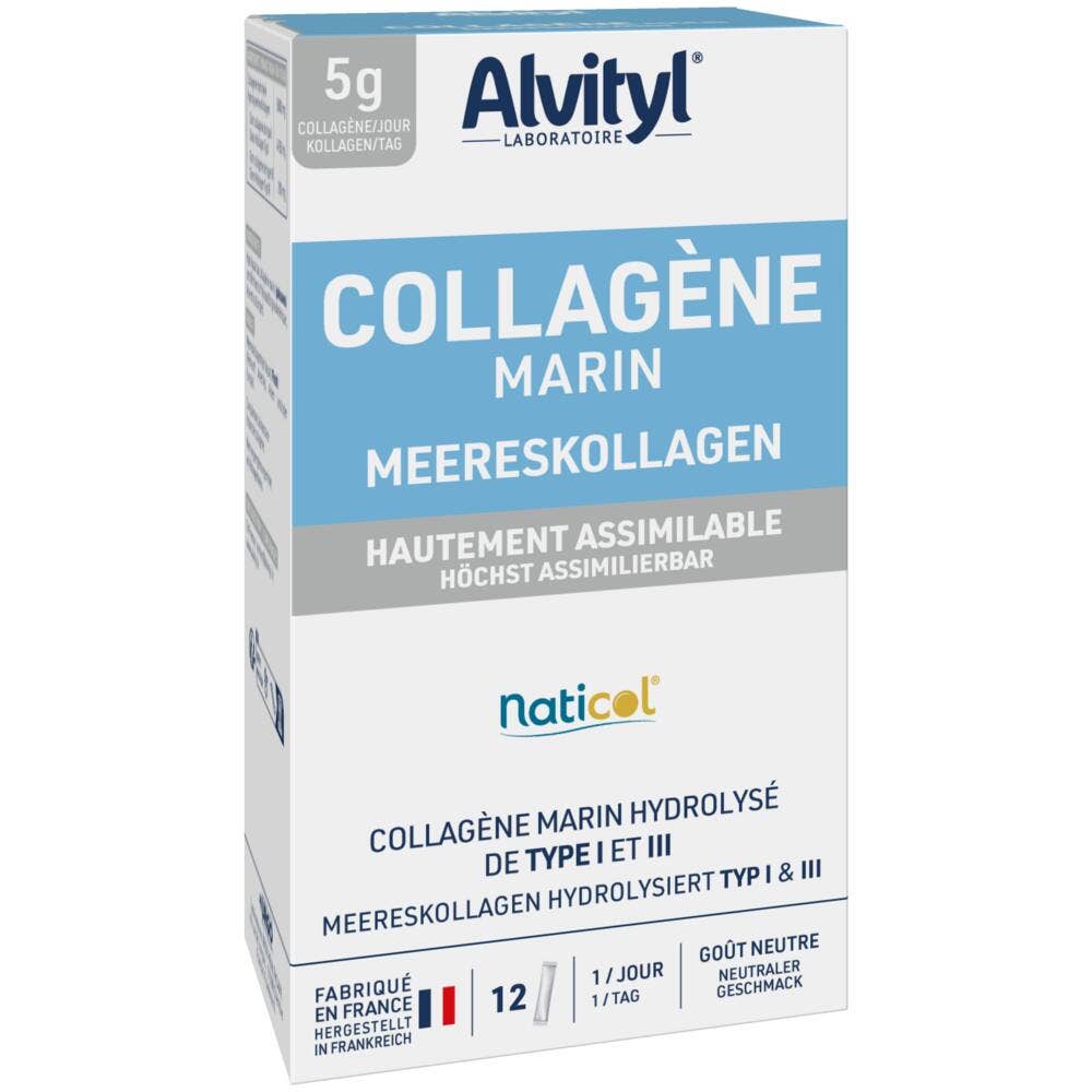 Alvityl Collagène Hydrolysé d'Origine Marine 5000mg Type I & III 12 Sticks