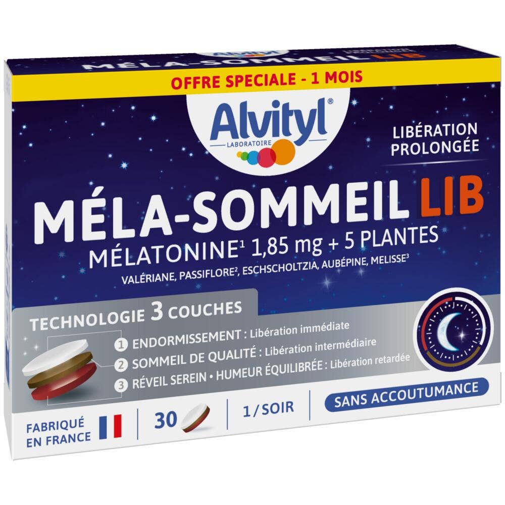 Alvityl Méla-Sommeil Lib Mélatonine 1,85mg 30 Comprimés