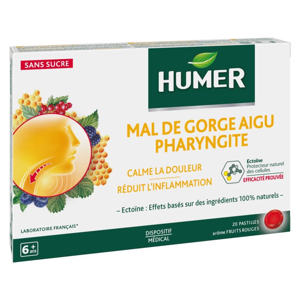 Humer Mal De Gorge Aigu Pharyngite Fruits rouges 20 pastilles