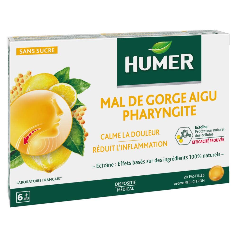 Humer Mal De Gorge Aigu Pharyngite Miel Citron 20 Pastilles