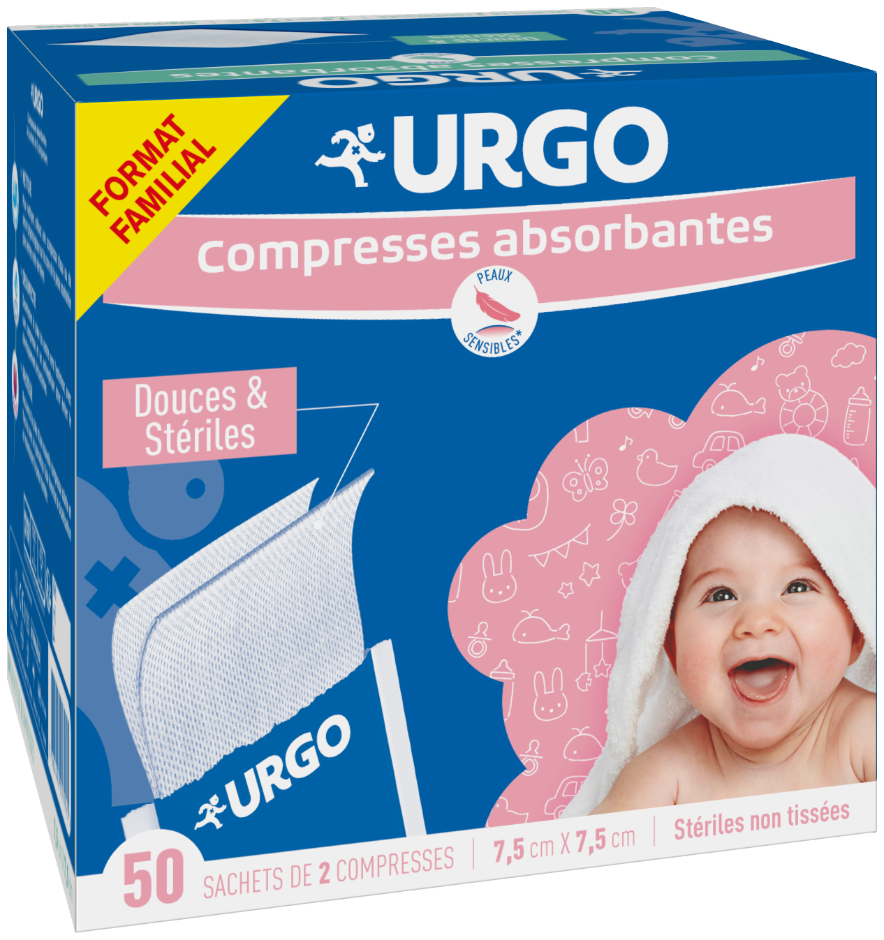 Urgo Compresses absorbantes Douces & Stériles 7,5cm x 7,5cm x50