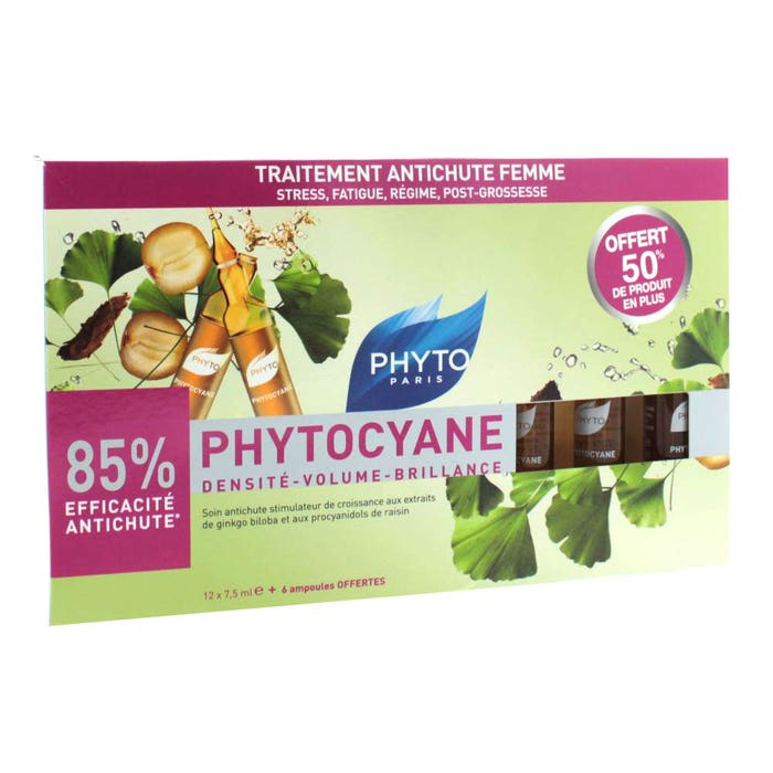 Phyto Phytosolba Phytocyane Serum Antichute Femme 12 Ampoules + 6 Offertes