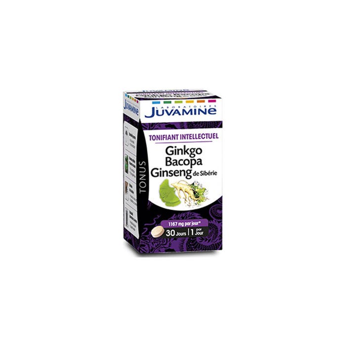 Juvamine Ginseng Ginkgo Bacopa Tonifiant Intellectuel 30 Comprimes