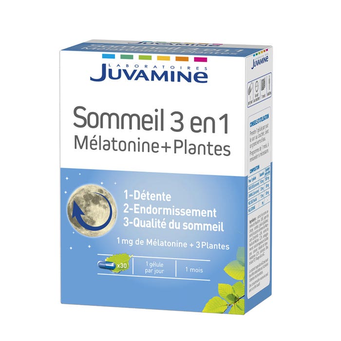 Juvamine Sommeil 3 en 1 Mélatonine + Plantes 30 Gélules