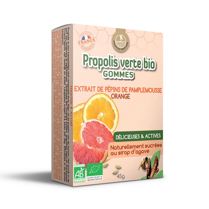 Gomme De Propolis Verte Pepins De Pamplemousse Et Orange Bio 45g Propos'Nature