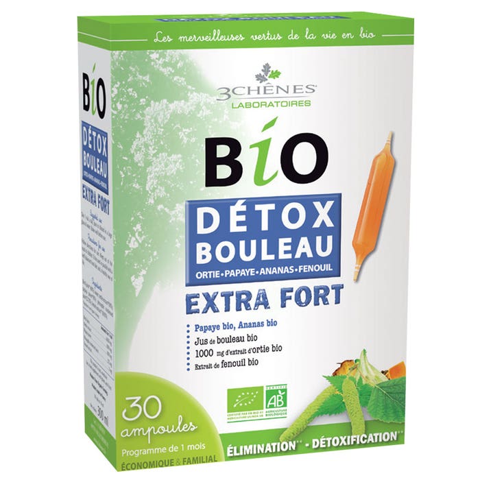 3 Chênes Bouleau Extra Fort 30 Ampoules Bio Detox