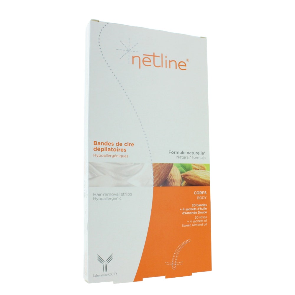 Netline 20 Bandes De Cire Depilatoire Corps + 4 Sachets D'huile D'amande Douce