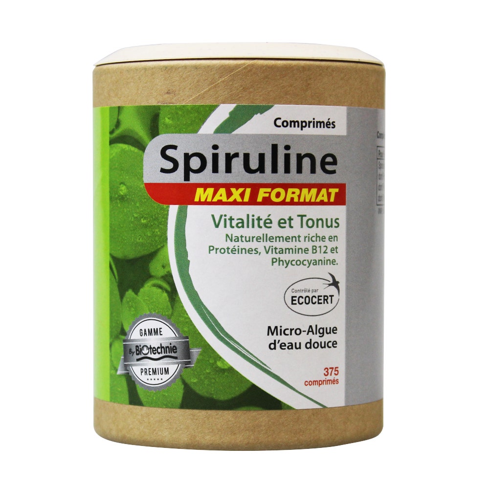 Biotechnie Spiruline Maxi Format Vitalite Et Tonus 375 Comprimes