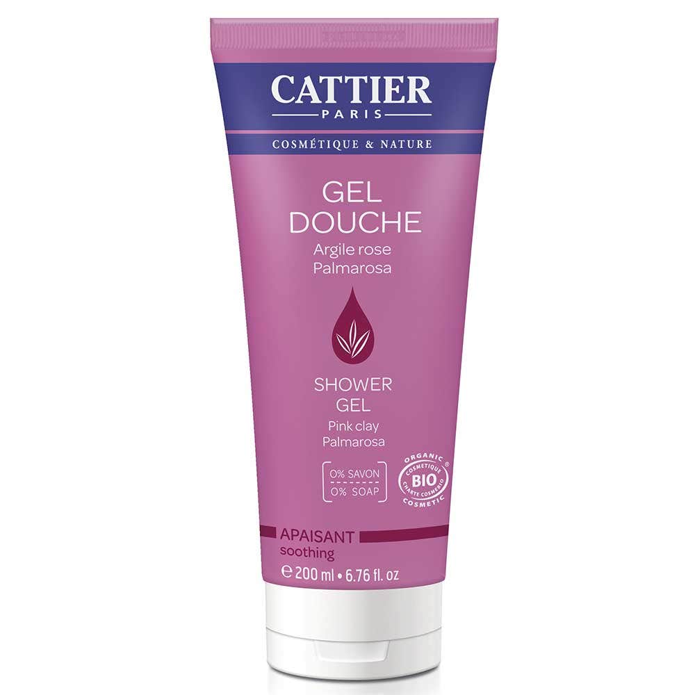Cattier Gel Douche Apaisant Argile Rose Palmarosa Bio 200ml