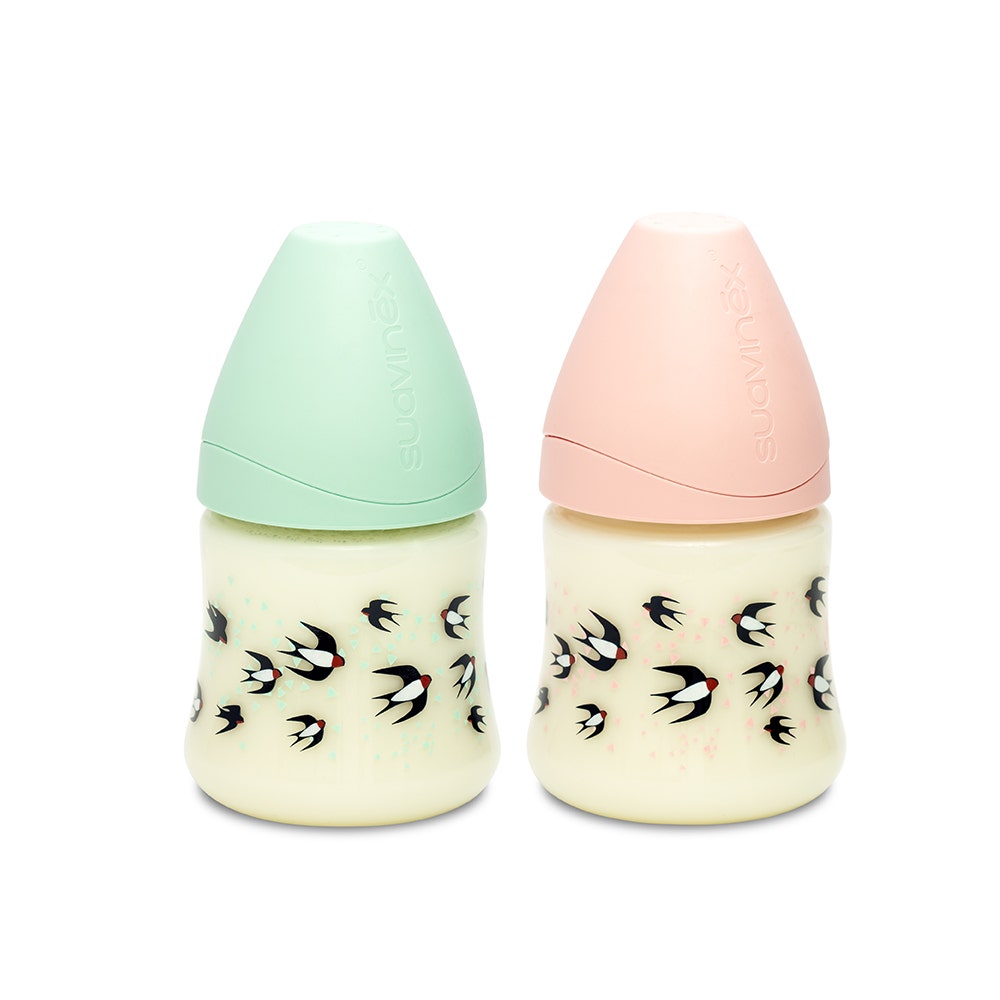 Suavinex Biberon Tetine Silicone 3 Vitesses Hirondelles 0-6 Mois 150ml