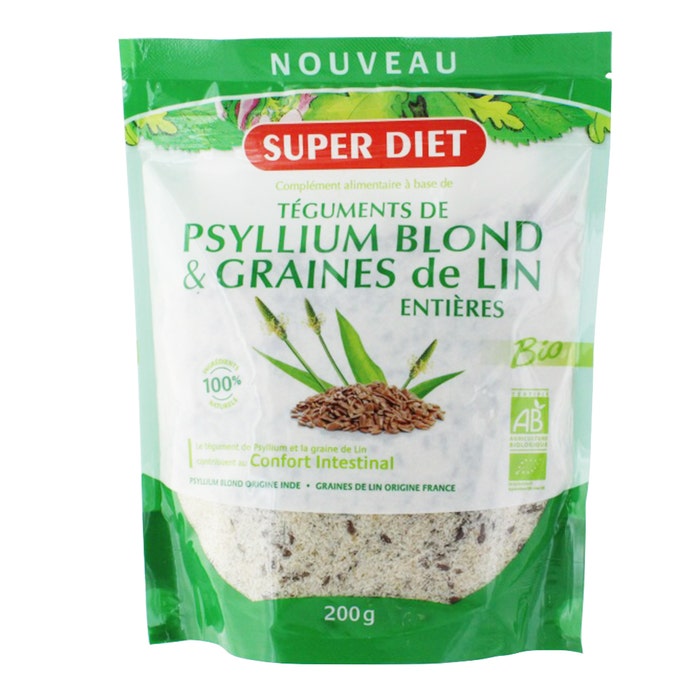 Superdiet Super Diet Teguments De Psyllium Blond & Graines De Lin Bio 200g
