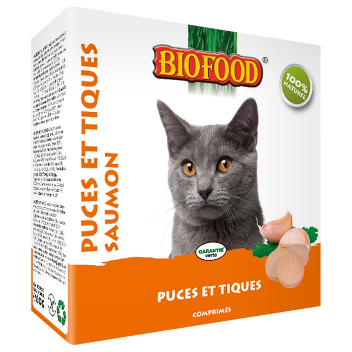 Anti Puces Et Tiques Au Saumon Chat 100 Comprimes Biofood