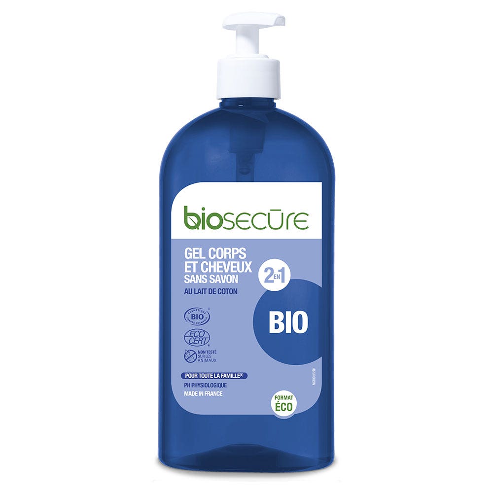 Bio Secure Gel Corps Et Cheveux Sans Savon Bio Lait de coton 500ml