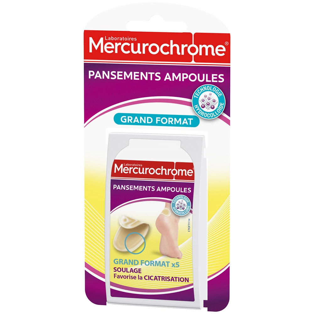 Mercurochrome Pansements Ampoules Grand Format 5 Pansements