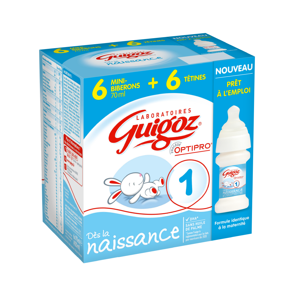 Guigoz 1 Lait Pret A L'emploi Des La Naissance 0-6 Mois 6 Biberons De 70ml