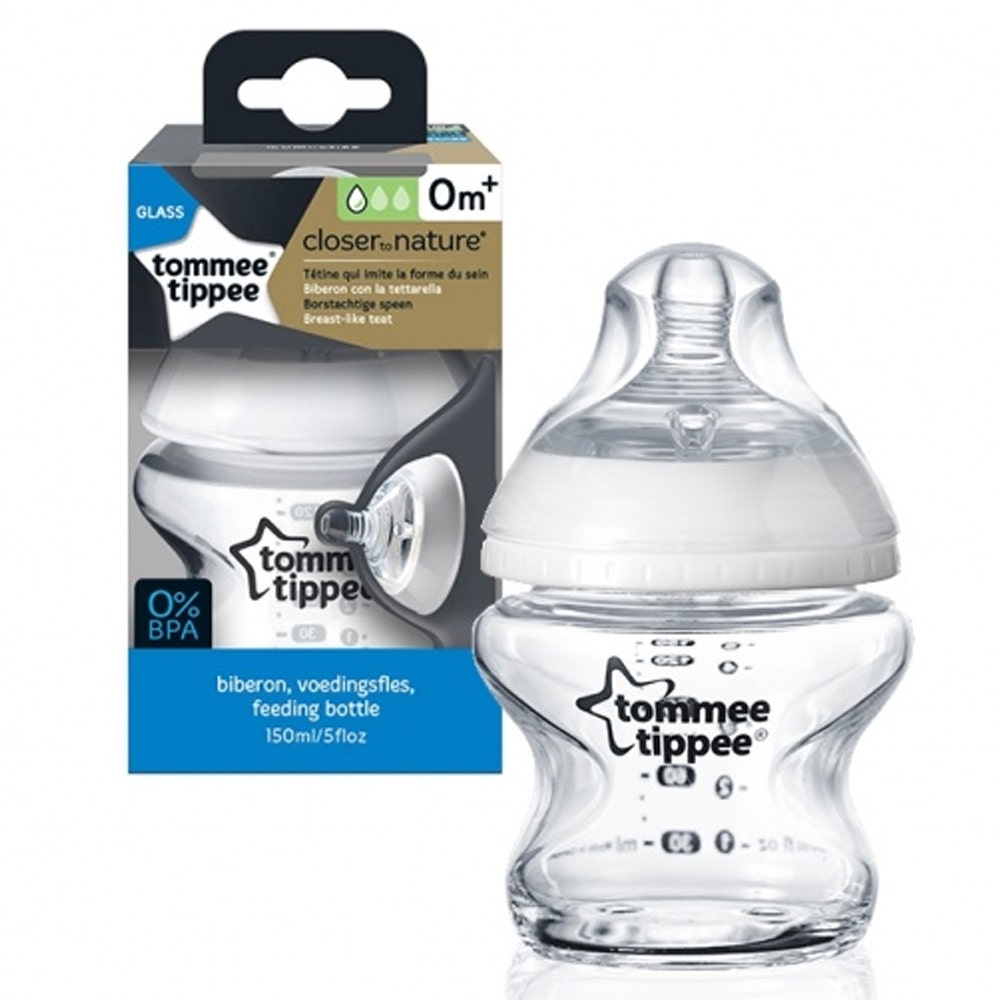 Tommee Tippee Biberon Closer To Nature En Verre Debit Lent Des La Naissance 150 ml