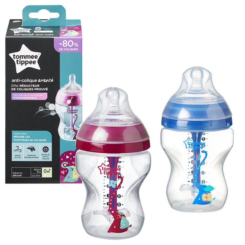 TOMMEE TIPPEE BIBERON AAC ANTI COLIQUE AVANCE DEBIT LENT DECORE DES LA NAISSANCE 260ML