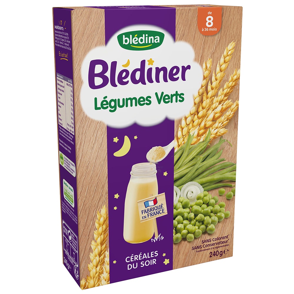 Gallia Blediner Cereales Du Soir Legumes Verts Des 8 Mois 240g