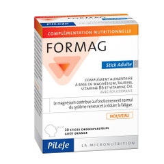 Pileje Formag Magnésium, taurine, vitamine B6 et vitamine D3 Adulte 20 Sticks Orodispersibles