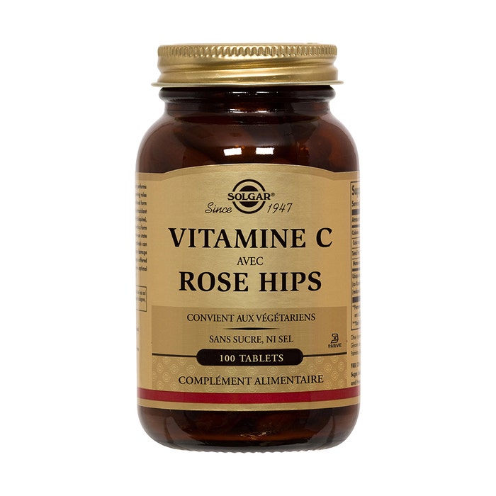 Solgar Vitamine C 500 avec Rose Hips Défenses immunitaires 100 comprimés