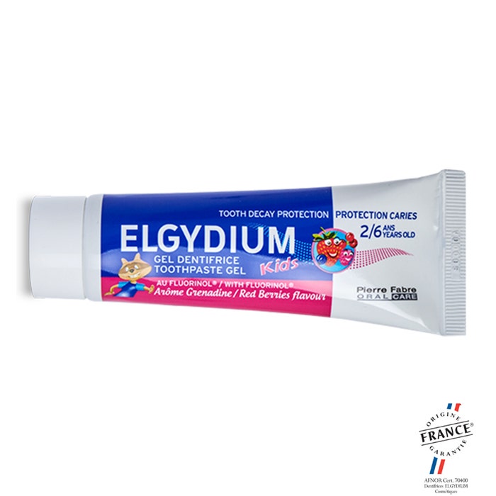 Elgydium Dentifrice Protection Caries Au Fluorinol Gout Grenadine 2-6ans Kids 50 ml