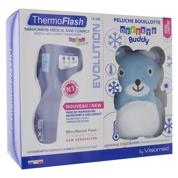 Thermoflash Lx26 Evolution Vinyl Thermometre Sans Contact + Buddy Peluche Bouillote Offerte Visiomed