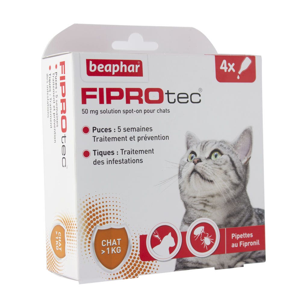 Beaphar Fiprotec Pipettes Antiparasitaires Au Fipronil Pour Chat De Plus De 1kg