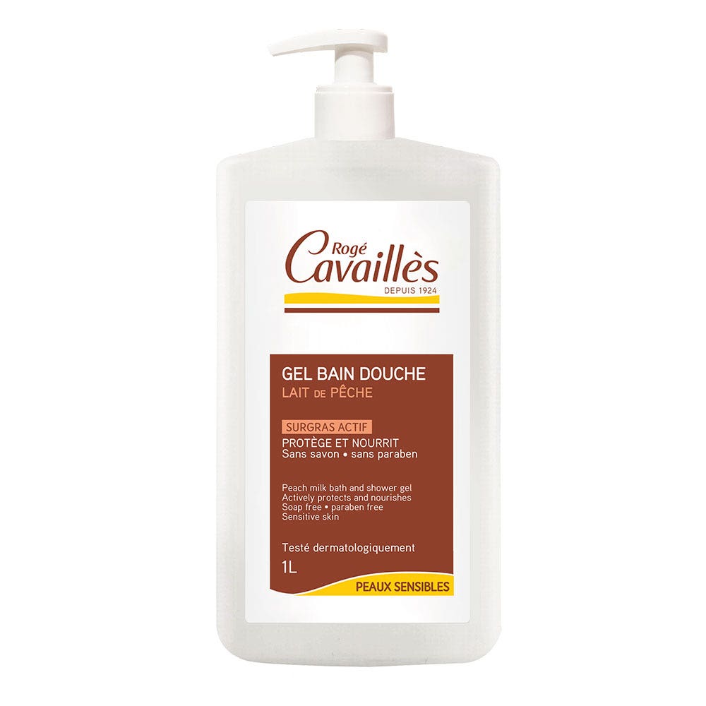 Rogé Cavaillès Gel Bain Douche Surgras Actif Lait De Peche 1L