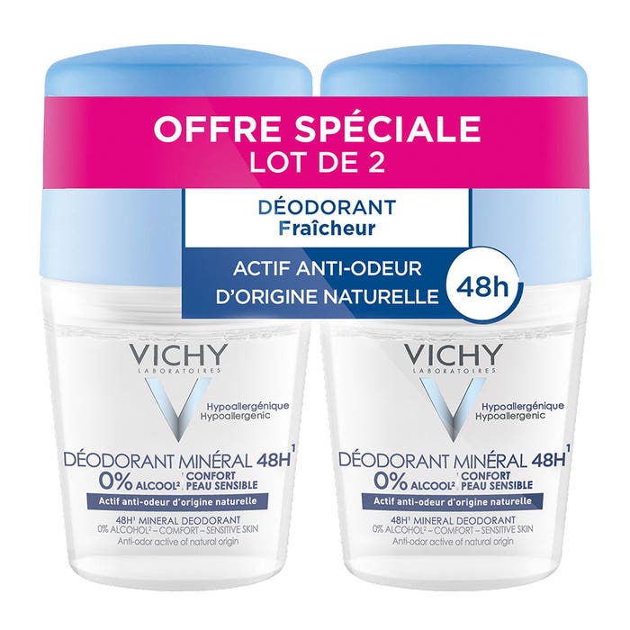 Vichy Déodorant Peaux Sensibles 48h Mineral Roll-on 2x50ml