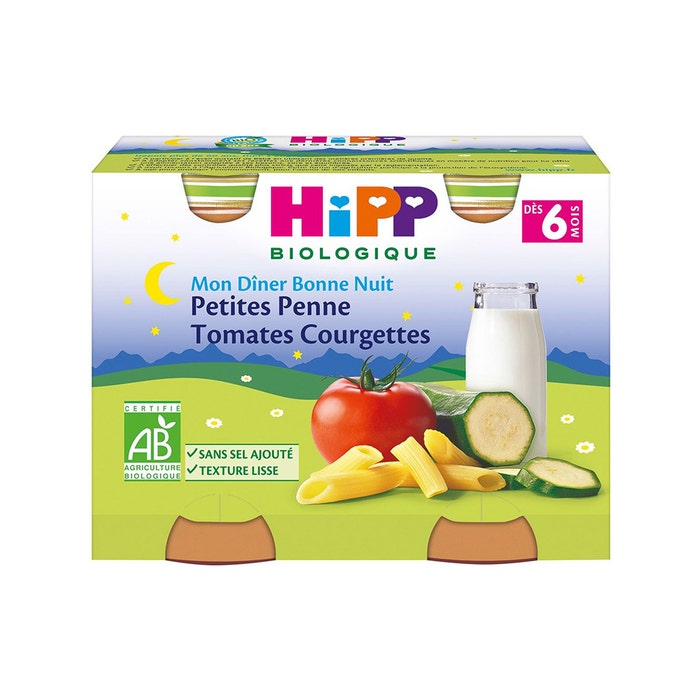 Hipp Mon Diner Bonne Nuit Petite Penne Tomates Courgettes Des 6 Mois 2x190g