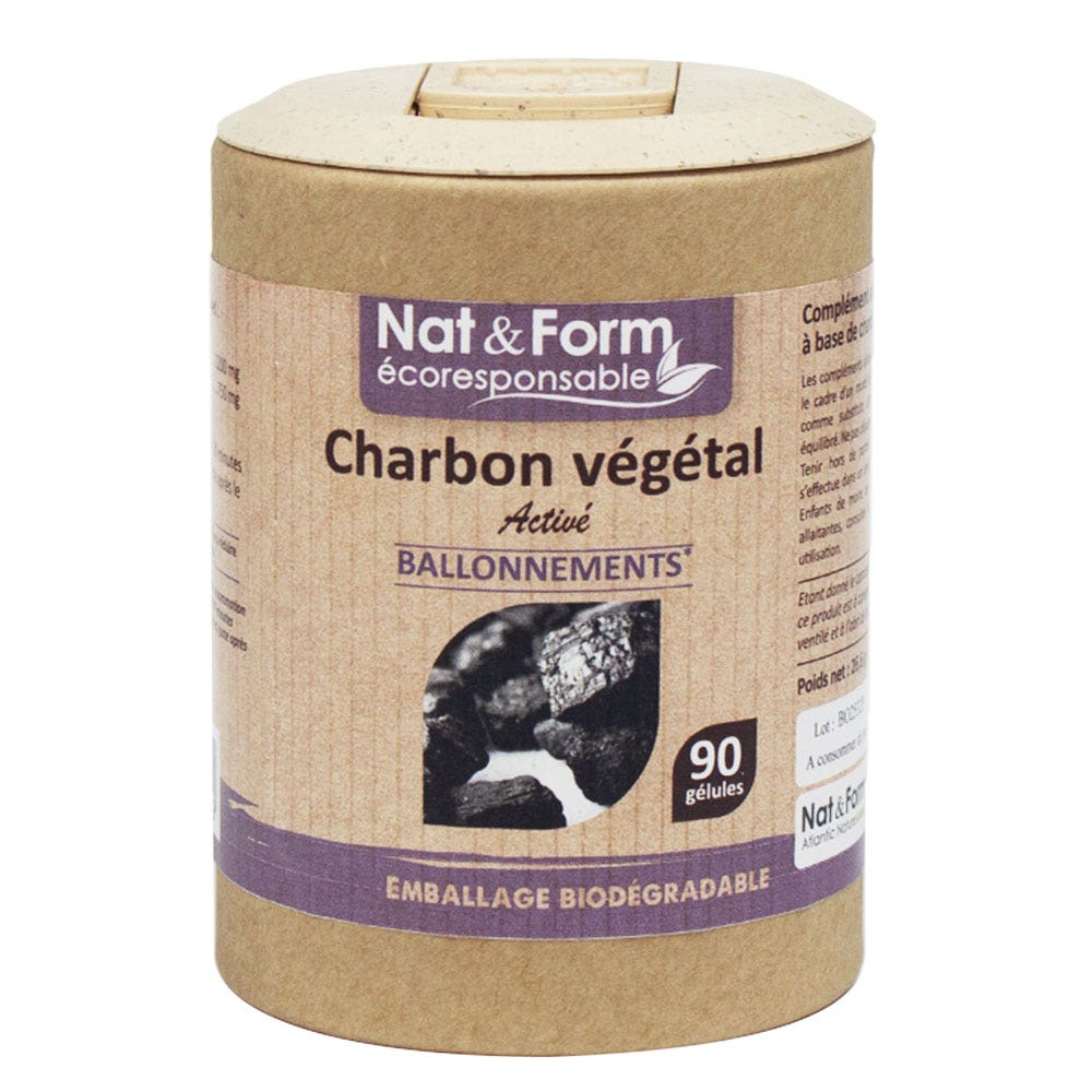 Nat&Form Charbon Végétal 840mg Ballonnements 45 gélules