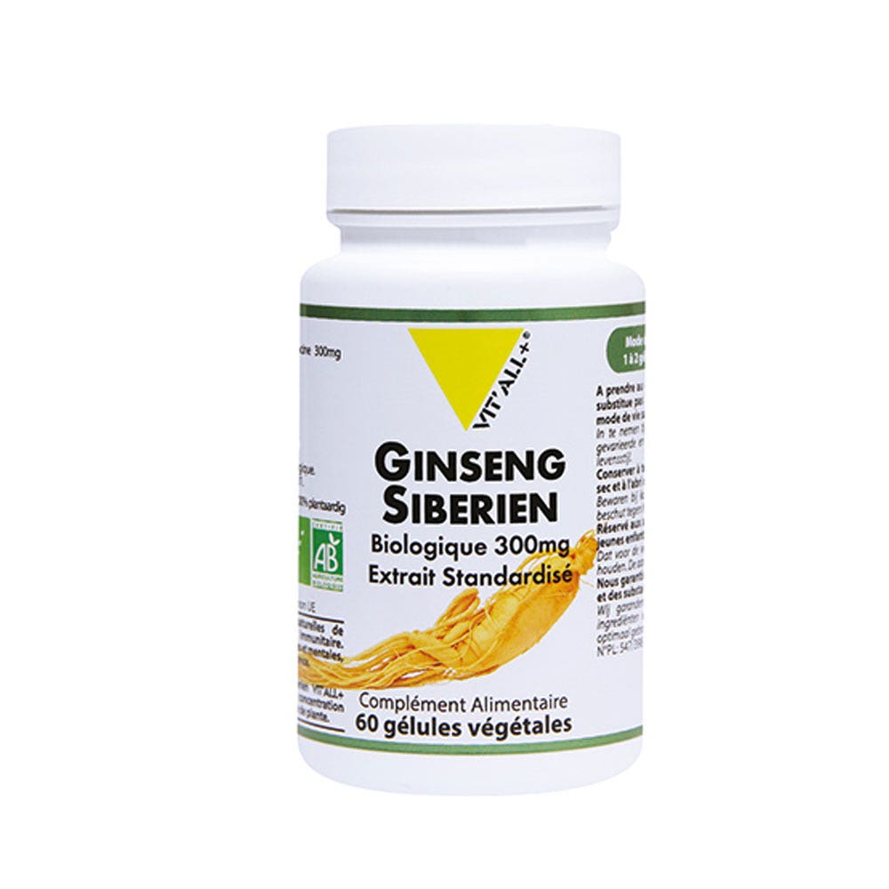 Ginseng Siberien Extrait Standardise Bio 300mg 60 Gélules Vit'All+