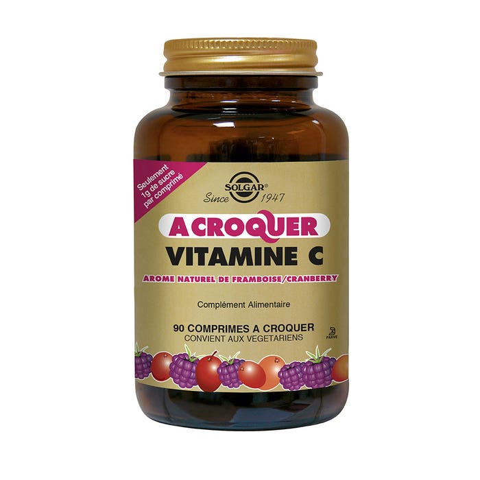 Solgar Vitamine C 500 mg Framboise/Cranberry 90 comprimés à croquer
