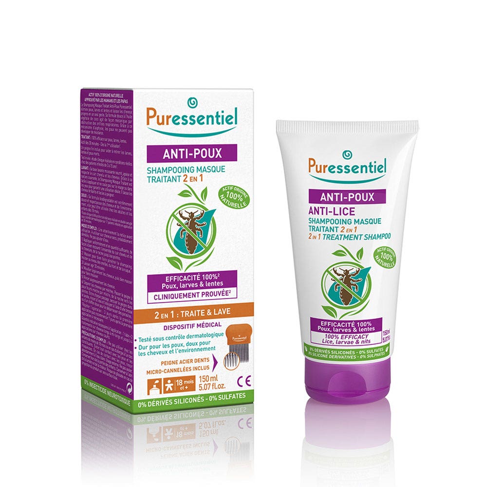 Puressentiel Anti-Poux Shampooing Masque Traitant 2en1 Avec Peigne 150ml