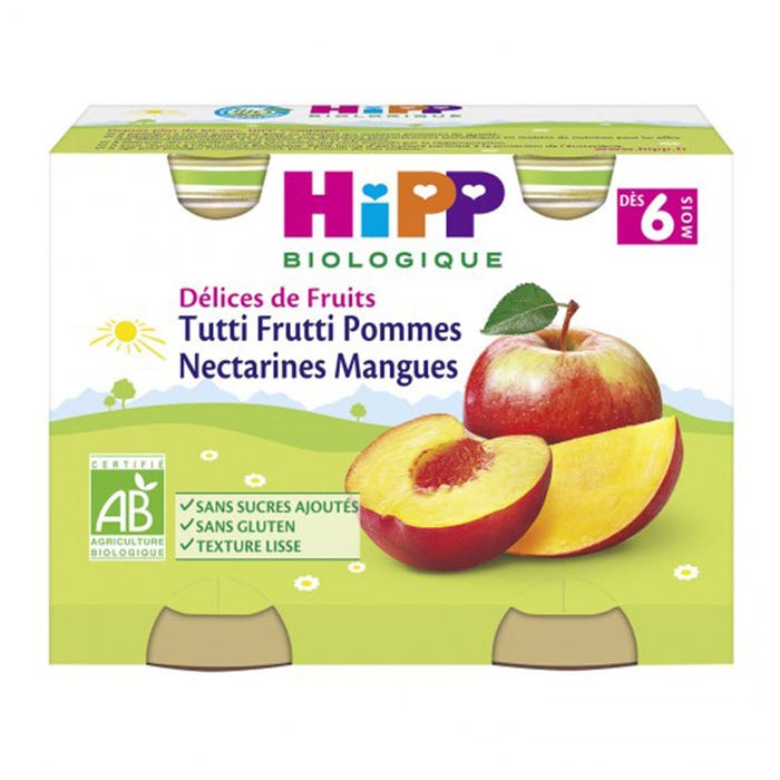 Hipp Delices De Fruits Tutti Frutti Pommes Nectarines Mangues Bio Des 6 Mois 2x190g